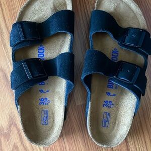 Birkenstock Black Suede, Two Strap Sandals..never worn brand new!! Soft footbed